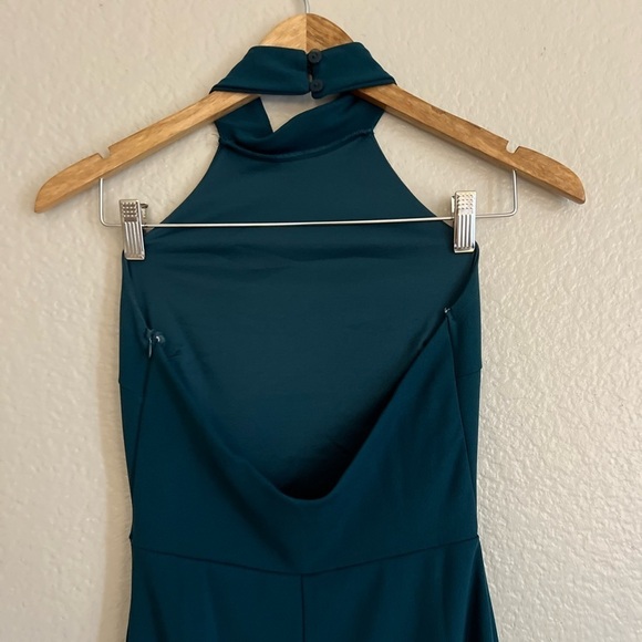 NWOT Remarkable Elegance Teal Backless Halter Column Maxi Dress - Picture 4 of 8